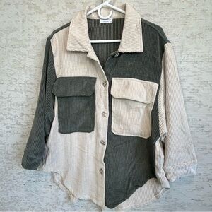Shop Neighbor By In the Beginning Green White Patchwork Corduroy Shacket Size M